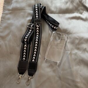 iPhone 15 Pro Clear Case with Guitar Strap Silver Hardware Brand New